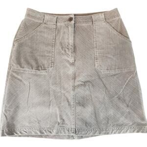 LL Bean 8p corduroy midi skirt 2 pockets with slip back button zip Y2K brown